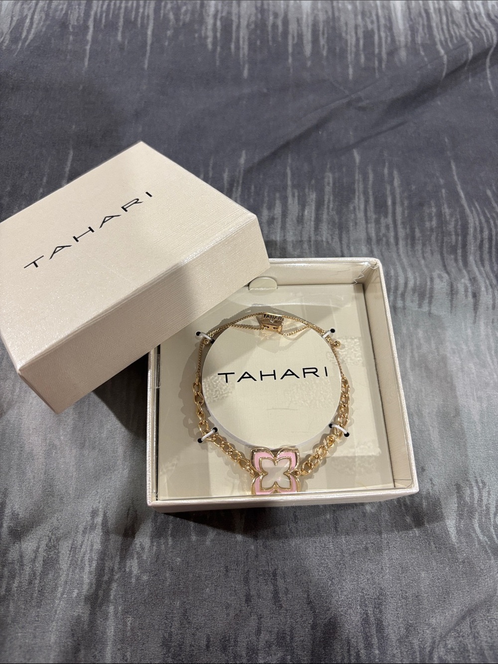 Tahari Gold Tone Bracelet with Pink Flower Charm